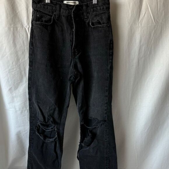 Reformation Cynthia High Rise Destroyed Straight Leg Jeans In Lagoon Sz 23 - Picture 10 of 10